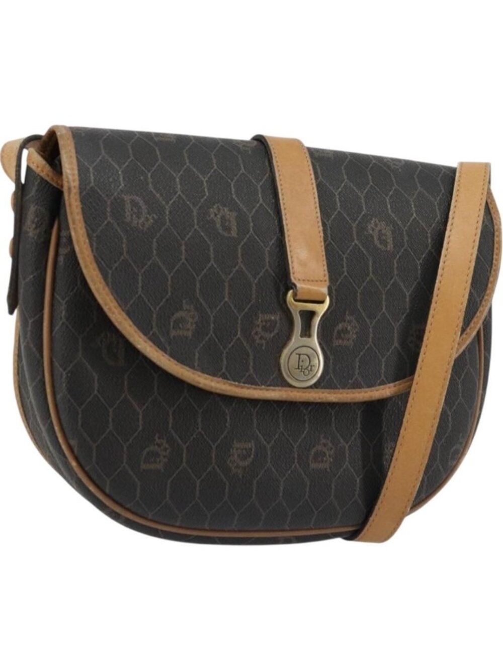 Christian Dior Honeycomb Canvas Shoulder Bag PVC Black Gold